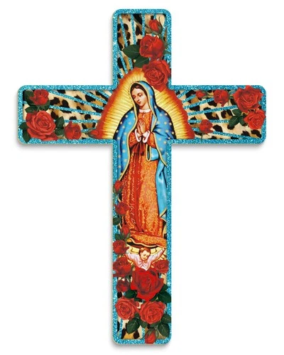 Floral Cross Wall Decor Painted Wooden Inspirational Spanish Mexican Crucifix