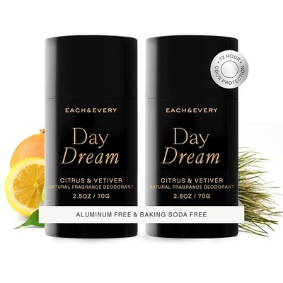 Each & Every Aluminum-Free Deodorant Men & Women, Citrus & Vetiver 2-Pack