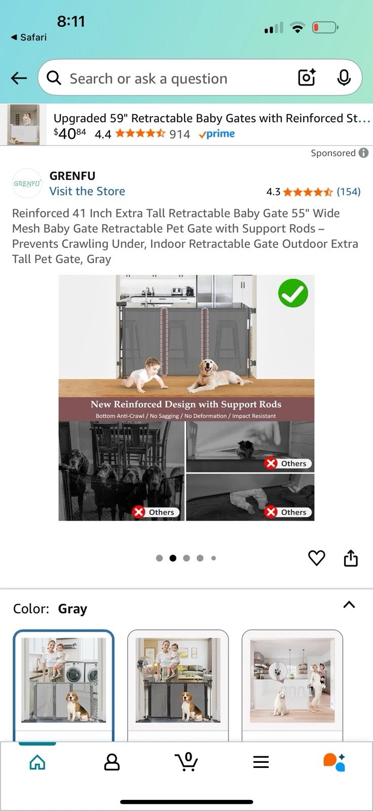 Reinforced 41 Inch Extra Tall Pet Gate 55 Inch Wide Retractable Bab... Fast Ship