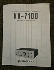 Original Kenwood KA-7100 Amplifier Instruction Manual. Very Good Condition. 