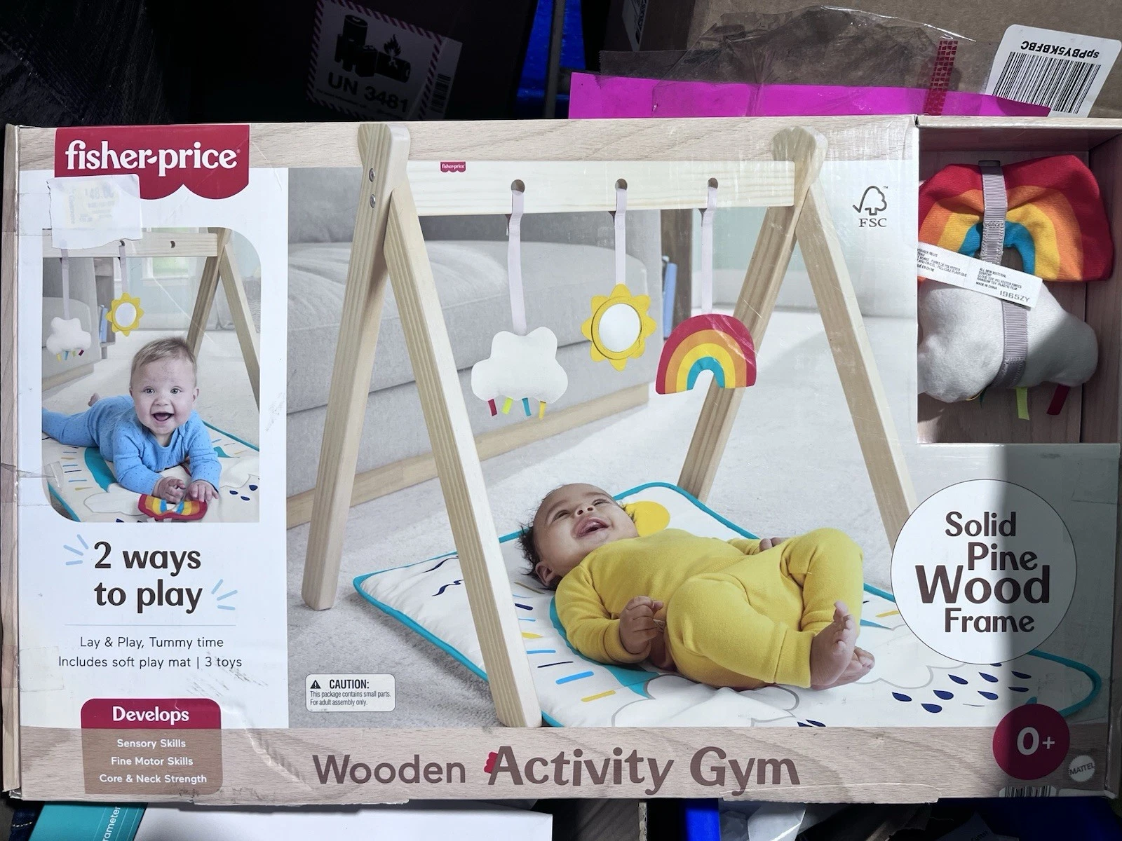 Fisher-Price Wooden Activity Gym Playmat, Pine Frame, Rainbow, Repositionable T…