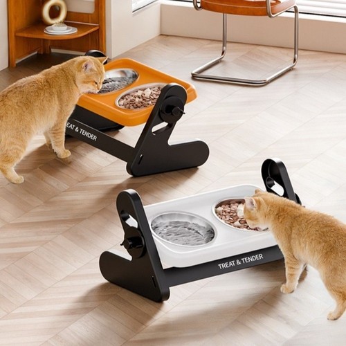 Adjustable Height Elevated Dog Feeder Raised Pet Bowl Stand with Stainless Bowls