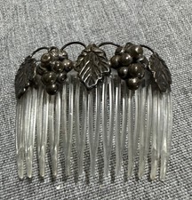 Vintage Silver Tone Grape Ornate Metal Hair Comb Mexico