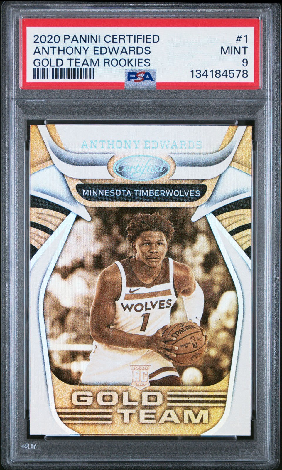 2020 Panini Certified Anthony Edwards #1 Gold Team Rookie RC PSA 9 Timberwolves