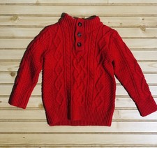 Baby Gap Red Cable Knit High Neck Henley Fisherman Sweater Boys 4 Toddler