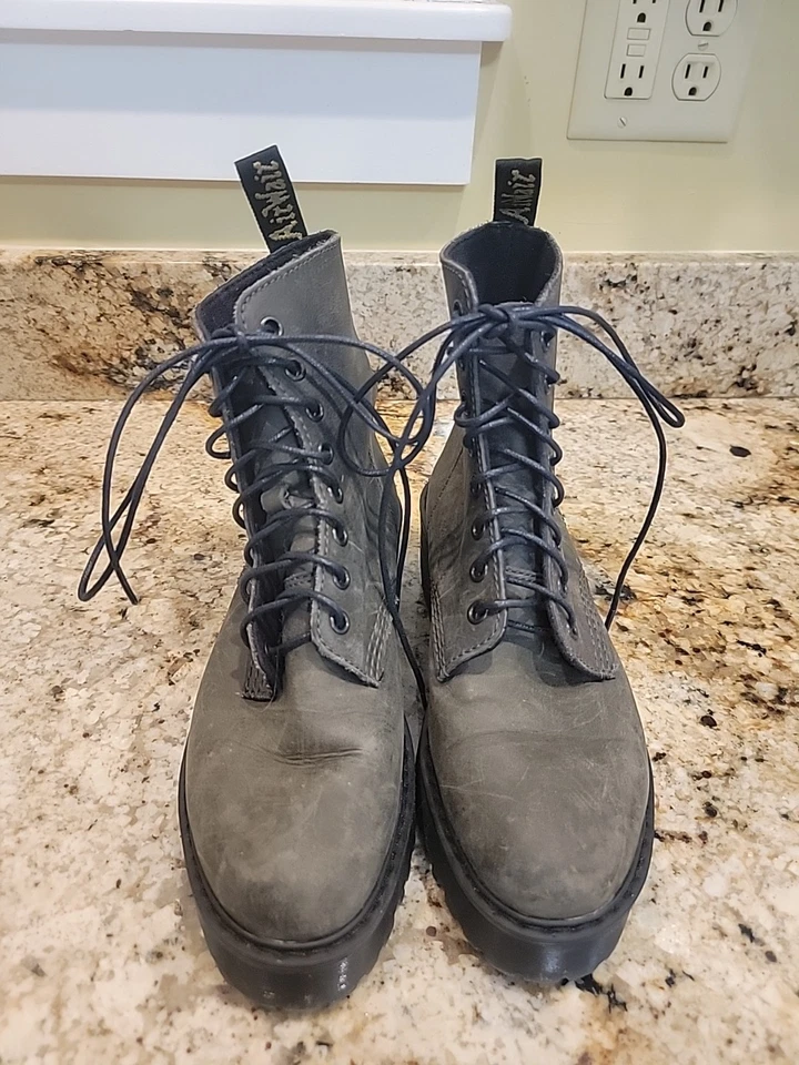 Botas de cuero de pizarra Doc Martens Shriver HI para mujer, verde militar, para mujer’s 7 COMO NUEVAS Foto 3 de 4