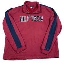 Vintage Tommy Hilfiger Sweatshirt Men 2XL XXL Red Pullover 1/4 Zip Spellout 90s