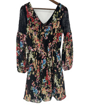 Betsey Johnson Dress Black Floral Long Sleeve Lace 6 fairy grunge festival indie