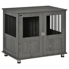Dog Cage Wooden & Wire Grey 85x55x75cm Medium Crate w/ Magnetic Top Shelf Raised
