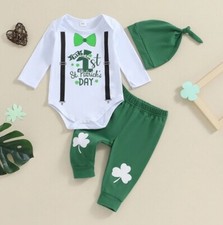 NEW 1st St Patrick's Day Baby Boys Bodysuit Pants  Hat Outfit Set