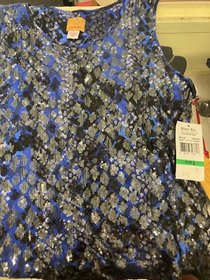 Ruby Rd Tank Tops NWT Ruby Rd. Blue Black White Sequin Sleeveless Tank Top Women's Petite ...