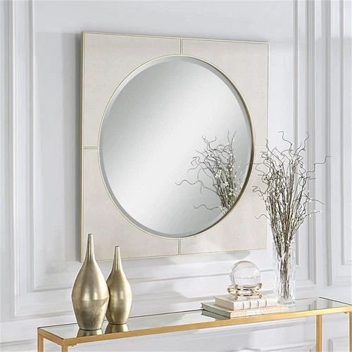 Uttermost Cyprus 40" Square Contemporary MDF Wood and PU Mirror in White/Gold - Picture 6 of 9