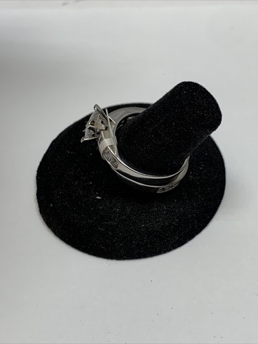 Sterling Silver Simulated Diamond Ring Band Set Size 7.5  KG Wedding Jewelry - Picture 4 of 6