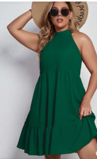  Plus Solid Tie Back Smock Dress Green Size 16 2XL 