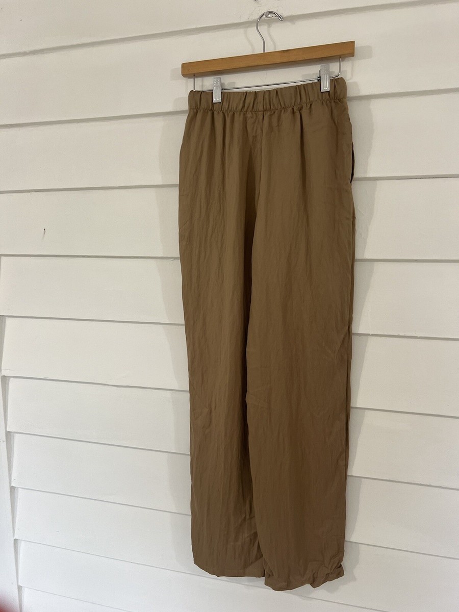 New ZARA Brown Drawstring Flowy Pants Elastic Waist 24