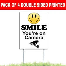 Pack of 4 - DS Print Smile You're On Camera Security Surveillance Coroplast Sign