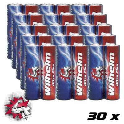 30 x Wilhelm Ultra Plus AA Mignon Alkaline Batterien im Shrink LR6