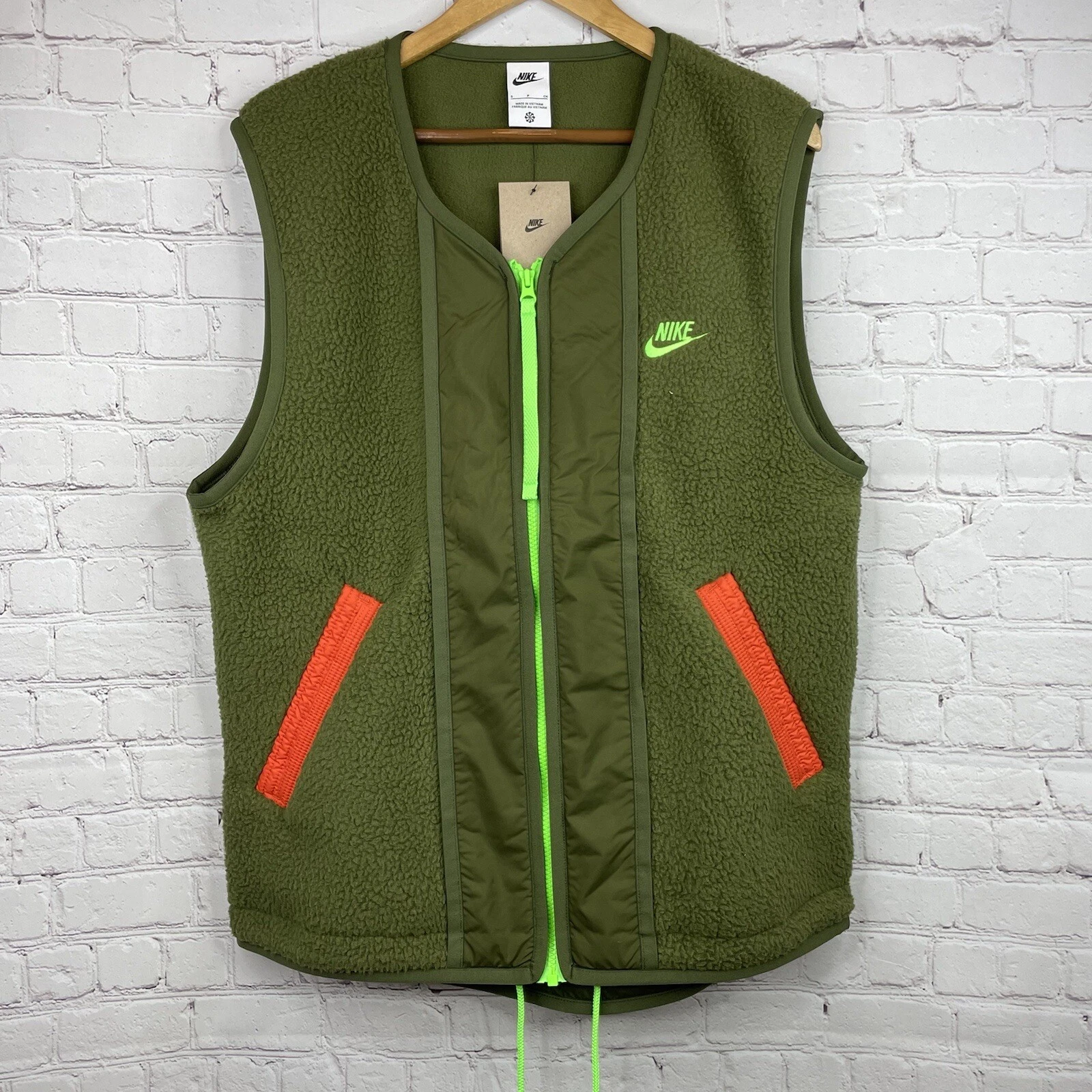 Nike Sportswear Essentials+ Fleece Vest Green/Volt DD5025-326 Men's Size Small