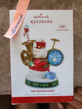 Hallmark Keepsake Ornament One Snowman Band Magic Sound Motion Music 2013 NEW