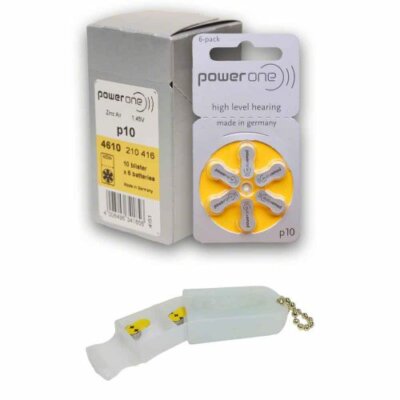 PowerOne Hearing Aid Batteries Size 10  (60 Batteries) + Battery Caddy, Exp 2029