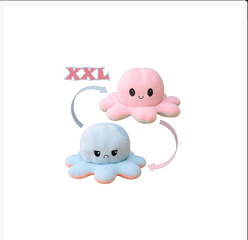 KUNSTIFY OPBP2 Octupus Mood Giant Plush Reversible Octopus Cuddly Toy 40 cm