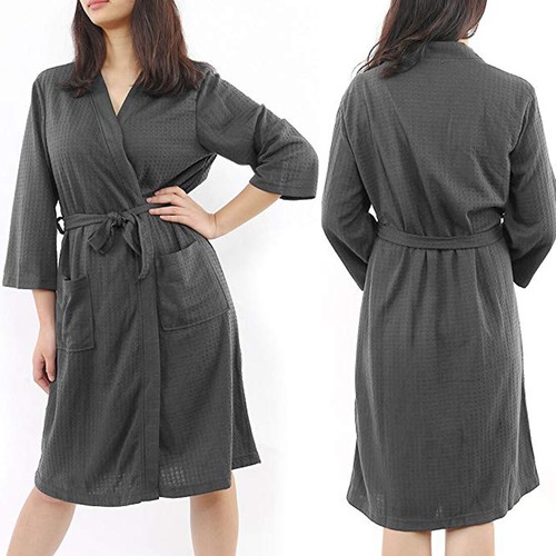 Women Cotton Lightweight Soft Warm Kimono Short Robe - Picture 5 of 7