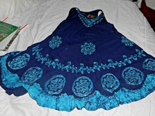 WOMEN'S SUMMER SLEEVELESS DRESS, PLUS SZ; NWT, NAVY W/AQUA EMBROIDERY