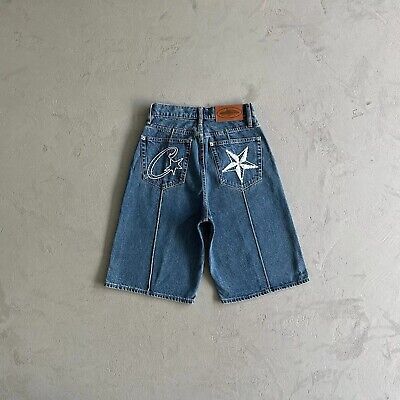Corteiz Alcatraz Embroidered Logo Heavy Washed Denim Shorts Corteiz Alcatraz Embroidered Logo Heavy Washed Denim Shorts