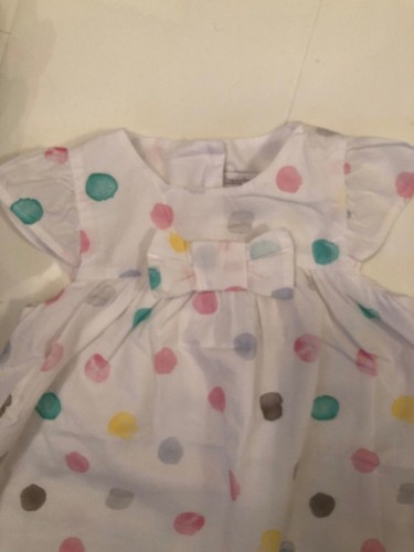 ABSORBA WHITE & PASTEL COLOURED SPOTTED SUMMER DRESS & PANTS - 9 MTHS - Picture 3 of 4