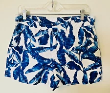 CABANA LIFE Women's M White Blue Leaf Print Board Shorts