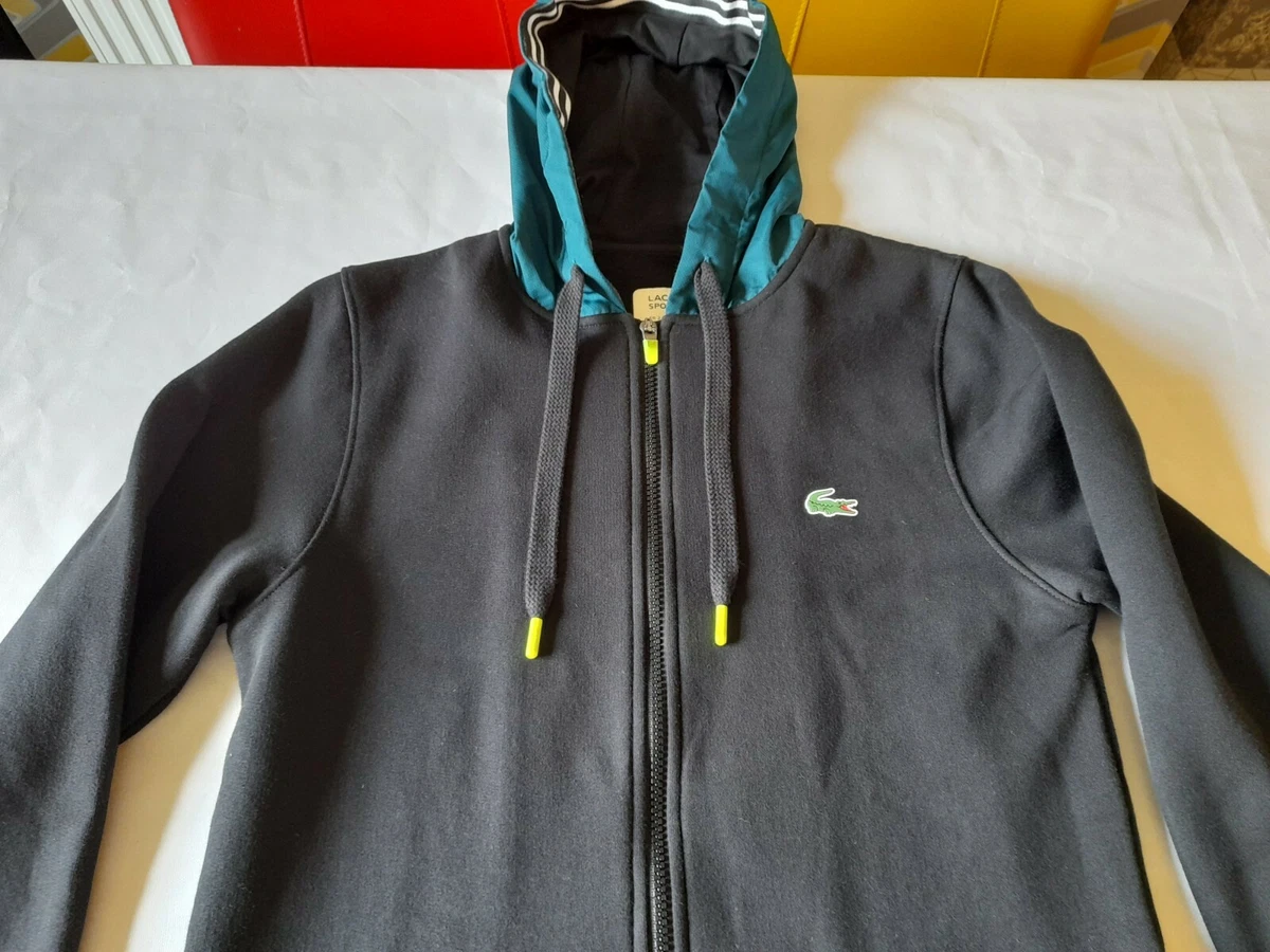 Mens Authentic Lacoste Sport Hoodie Size Fr 2 Us XS Black Navy Hood GC