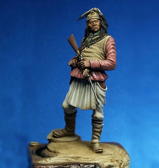 Figurine Miniature Apache Indien Peint – 54mm (1/32), Niveau Art, Par Attica Miniatures