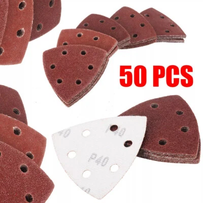 50Pcs Triangle Sanding Pads Assorted Sandpaper for Multi Tool Oscillating Loop