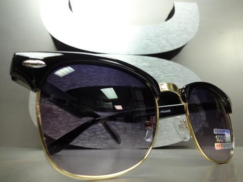 Mens Women CLASSIC Old School VINTAGE RETRO Style SUN GLASSES Black & Gold Frame - Picture 8 of 10