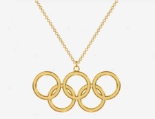 Olympic Necklace 14K Yellow Gold Plated Silver Olympic Sports Pendant