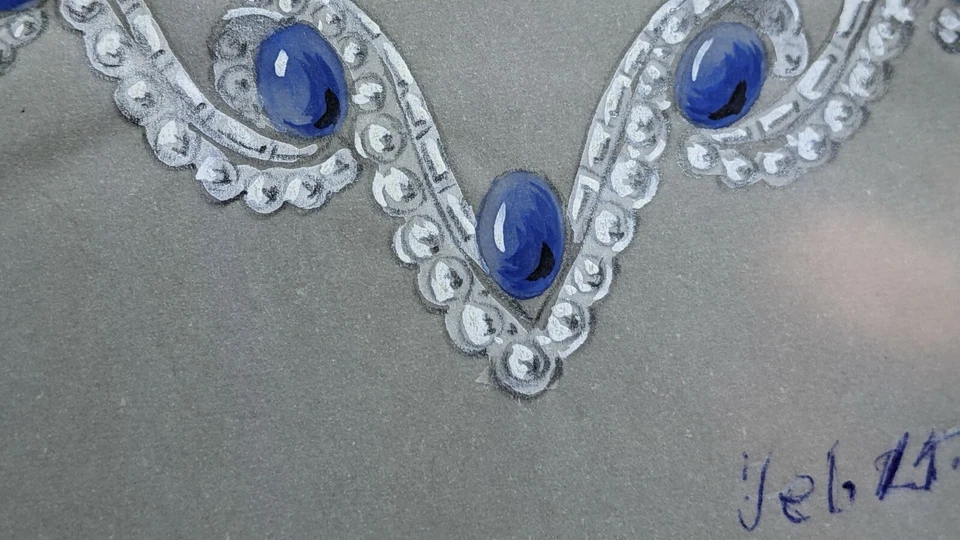 attribué à Cartier, Bijou dessiné collier, jewelry design, sur papier calque - Photo 2/4