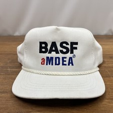 BASF aMDEA Rope Snapback Hat Whie Media Retro Flat Bill Twin City Brand Used