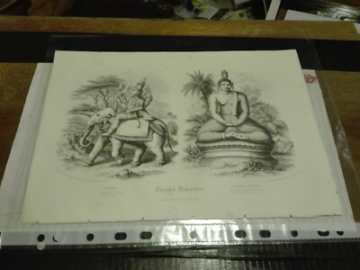 RARE - GENUINE 19th CENTURY ENGRAVING 'ORIENTAL DIVINITIES -INDRA-COTAMA BUDHA'