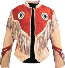 Women Western Cowgirl Suede Jacket Leather Fringe Style Beads Bone