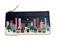 Kate Spade NEW Winter Wonders Large Slim Card Holder Wallet Leather Holidays