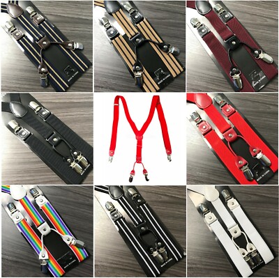 Mens Womens Wedding Tuxedo 4Clip-on Suspenders Elastic Y-Shape Adjustable Braces