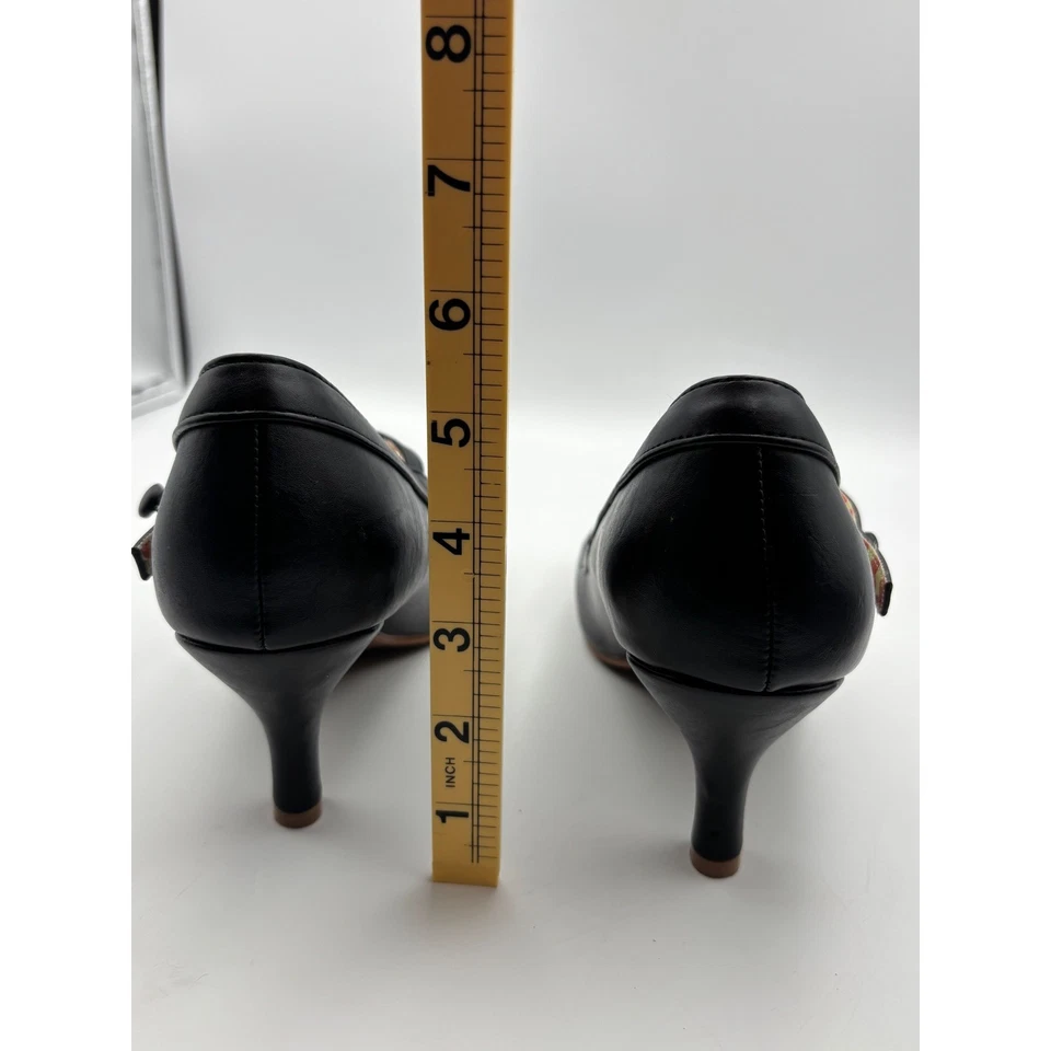 Zapatos Bettie Page de Ellie Mary Jane Tacones Negro Estampado Corazones Talla 9 Foto 2 de 4