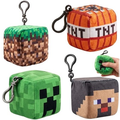 Minecraft Plüsch Clip-On Schlüsselanhänger 8cm, Rucksack Anhänger Gamer Geschenk Kinder Stofftiere