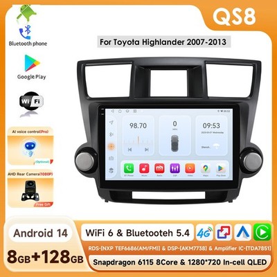Carplay Head Unit GPS For Toyota Highlander 2007-2013 Android14 Car Radio 8+128G