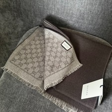 GUCCI Wool Reversible Scarf Stole All-Over Pattern Brown 402093 NEW