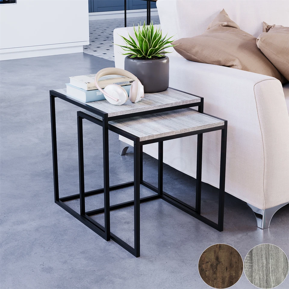 Set of 2 3 Coffee Nesting Table Set Sofa Side End Table Industrial Living Room - Image 3 of 4