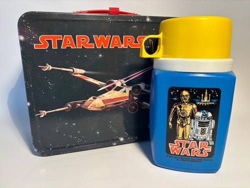 1977 Star Wars Metal Lunch Box & Thermos Yellow Cap & Blue, New Hope Version 2