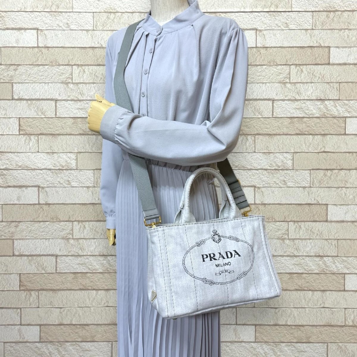 Prada Canapa Tote SS Shoulder Bag Canvas 1BG439 Gray Ladies PRADA Used from japa thumbnail 2