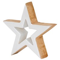 Holz Stern 25X25Cm Mango Weiß Natur Braun Tischdeko Deko Aufsteller Rustikal