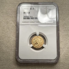 1911 INDIAN HEAD $2.5 QUARTER EAGLE GOLD NGC MS61